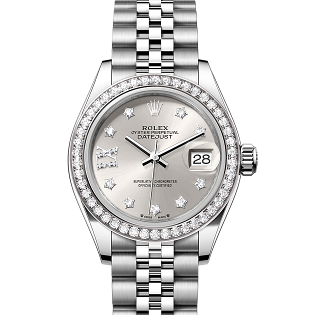 Oyster, 28 mm, Oystersteel, white gold and diamonds