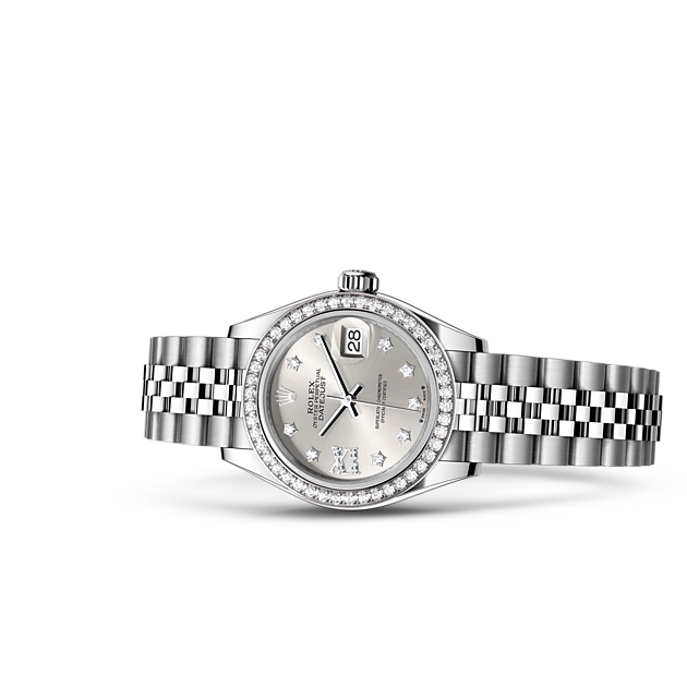 Oyster, 28 mm, Oystersteel, white gold and diamonds