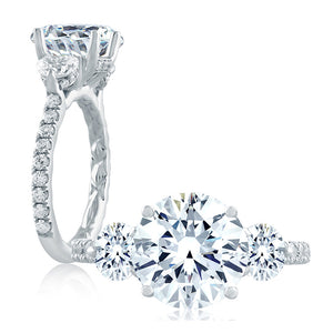 Three Stone Round Engagement Ring with Diamond Band