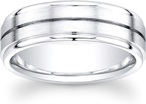 This men's wedding band features high polished edges with a satin f...