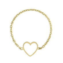 14k Yellow Gold Mini Enamel Heart Chain Ring - white