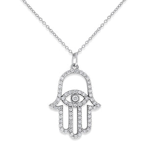 Diamond Evil Eye Hamsa Necklace in 14k White Gold with 66 Diamonds ...