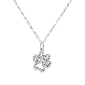 Diamond Paw Necklace in 14k White Gold with 28 Diamonds weighing .1...