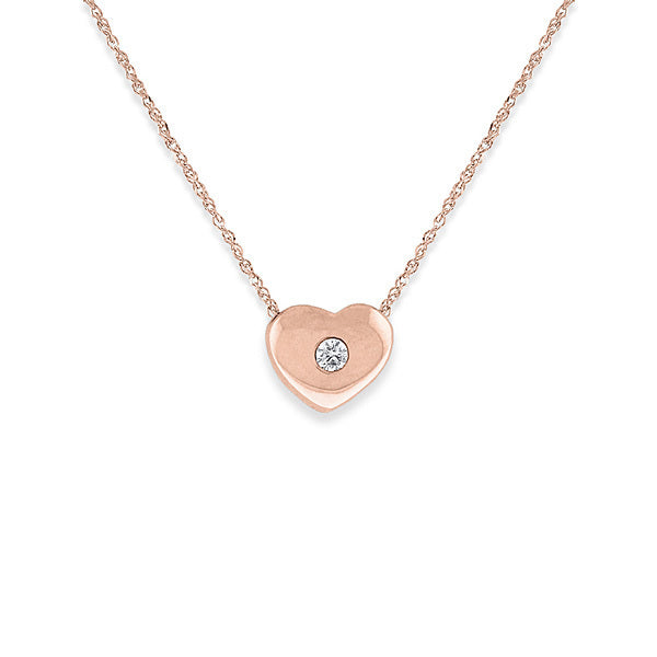 Diamond Heart Necklace in 14k Rose Gold with 1 Diamond weighing .04...