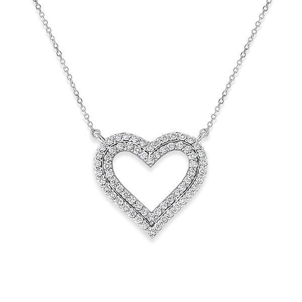 Diamond Double Heart Necklace in 14k White Gold with 66 Diamonds we...