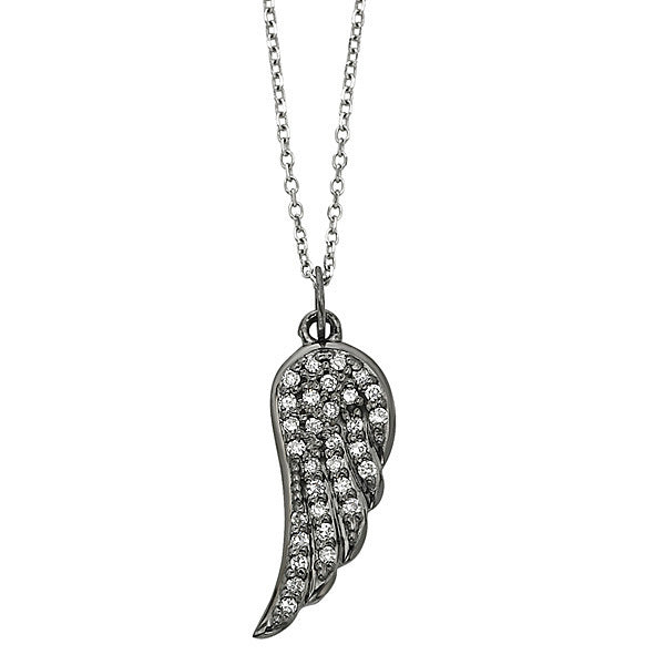 Diamond Large Wing Necklace in 14k White Gold with 31 Diamonds weig...