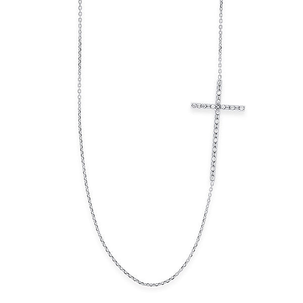 Diamond Sparkle On The Side Cross Necklace in 14k White Gold with 1...
