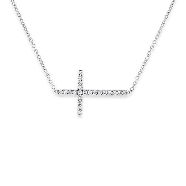 Diamond Sideways Cross Necklace in 14k White Gold with 22 Diamonds ...