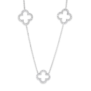 Diamond Triple Open Clover Necklace in 14K White Gold with 72 Diamo...