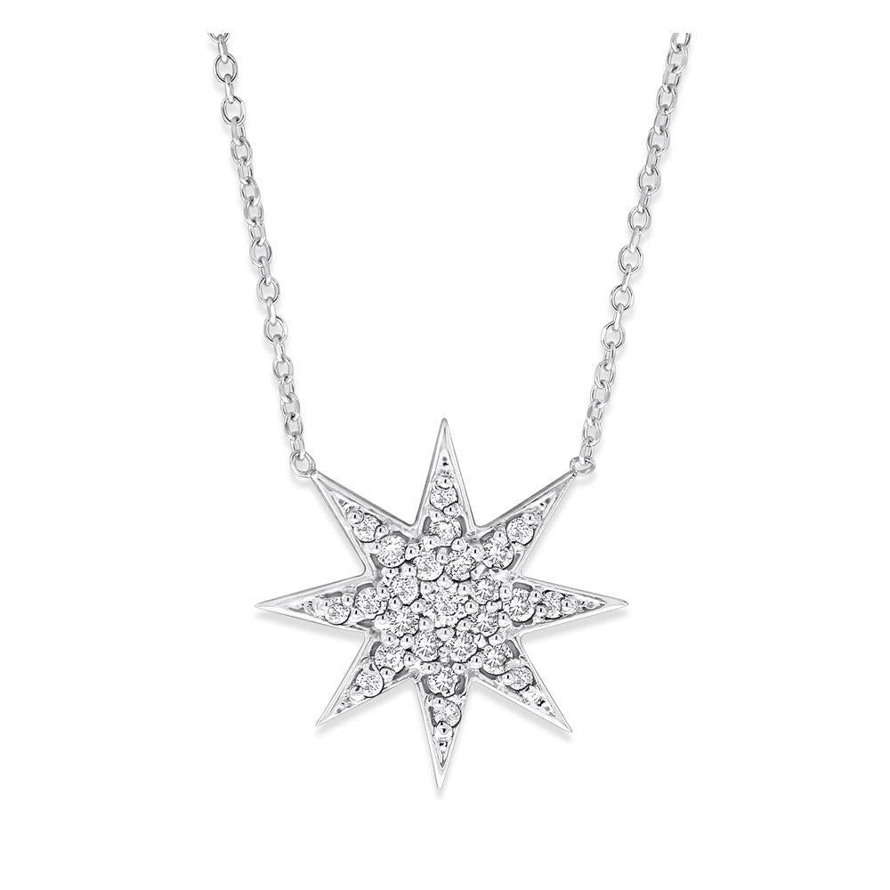 Diamond Starburst Necklace in 14K White Gold with 25 Diamonds Weigh...
