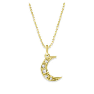 Diamond Small Moon Necklace in 14K Yellow Gold with 5 Diamonds Weig...
