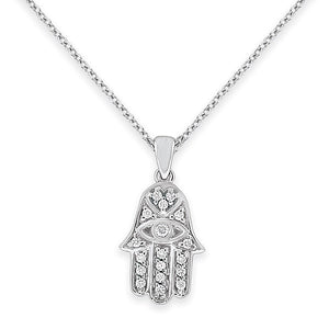 Diamond Hamsa Necklace in 14k White Gold with 18 Diamonds weighing ...
