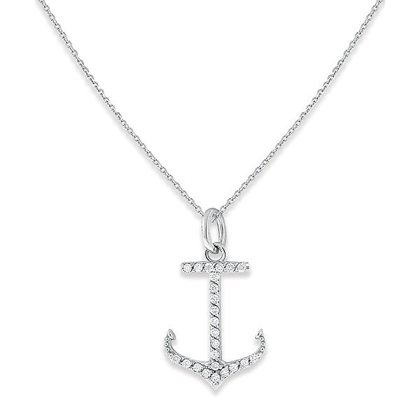 Diamond Anchor Necklace in 14k White Gold with 24 Diamonds weighing...
