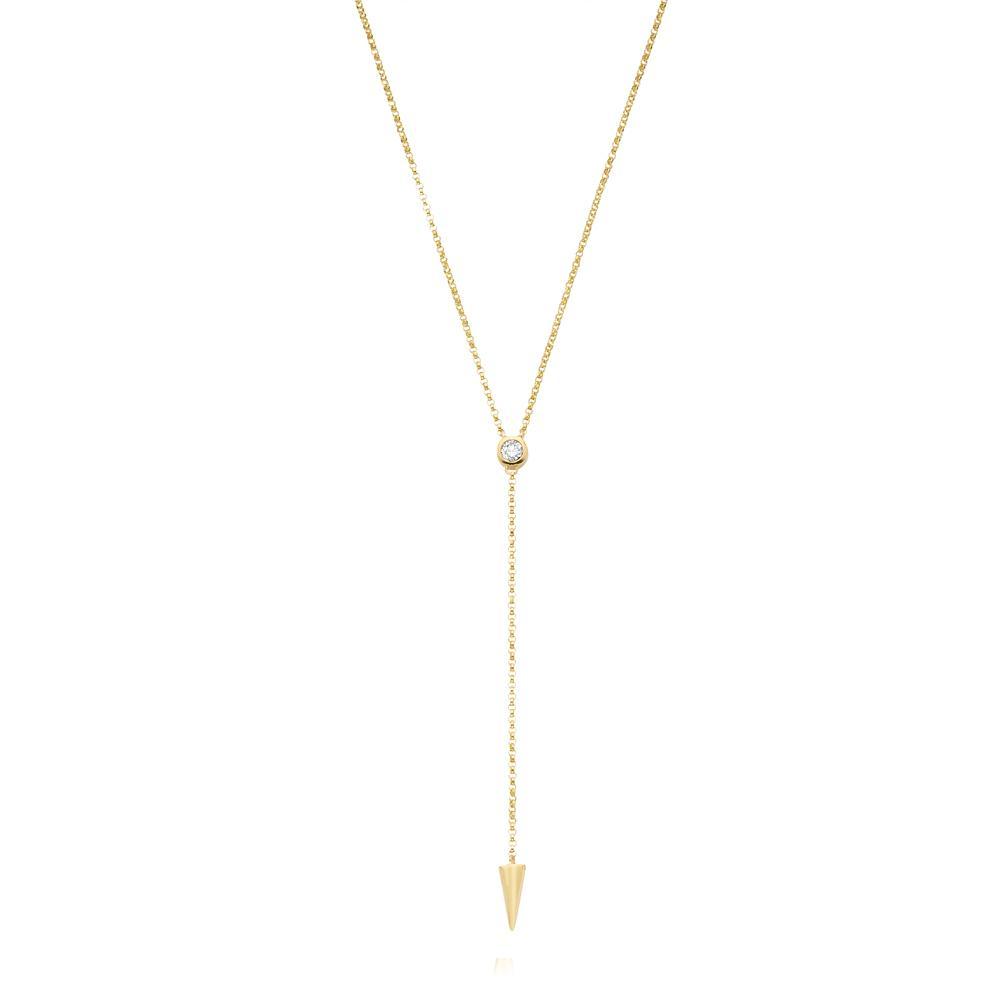 14K Gold and Diamond Lariat Necklace. Available in yellow, white an...