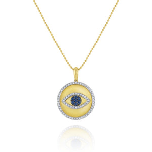 This necklace features diamonds that total .38cts with blue sapphir...