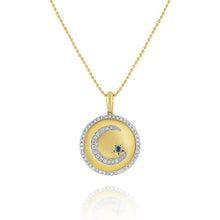 This necklace features diamonds that total .37cts with a blue sapph...