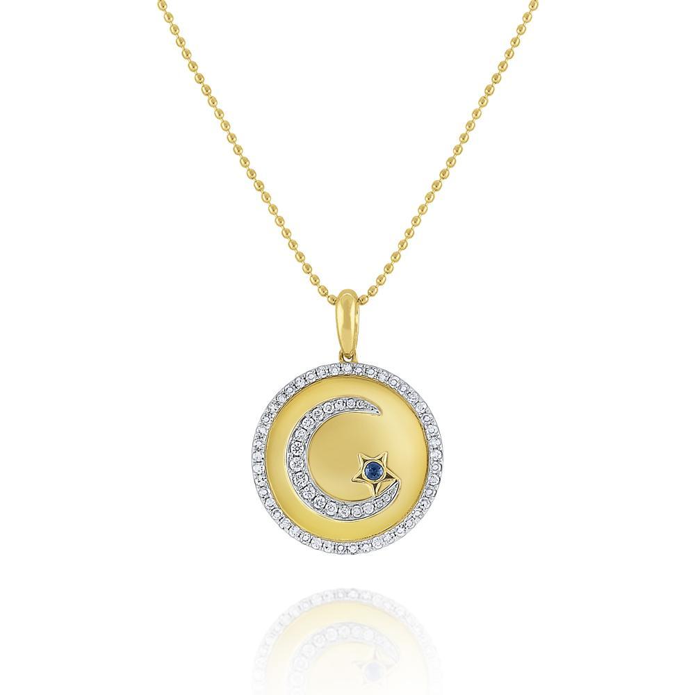This necklace features diamonds that total .37cts with a blue sapph...