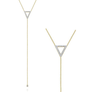 Gold and Diamond Open Triangle Lariat Necklace
