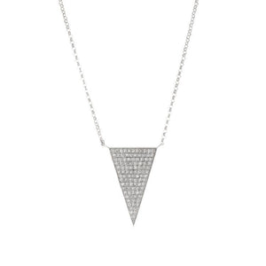 This diamond triangle necklace features pave set round brilliant cu...