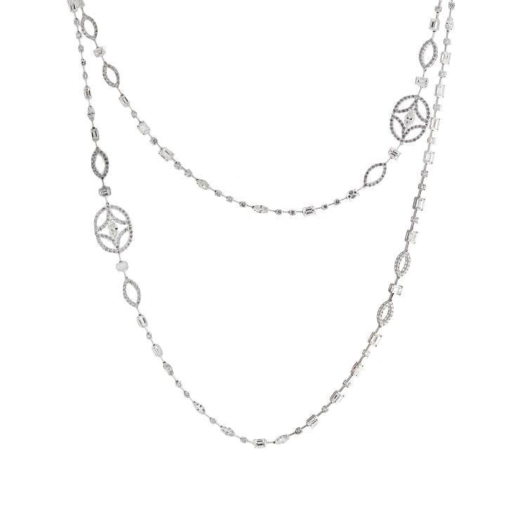 This stunning necklace features multi shaped diamonds that total 33...