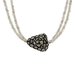 This necklace features champagne zircon beads with a diamond slice ...