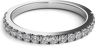 A classic style pave-set wedding band featuring round brilliant cut...