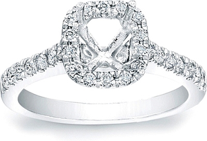 Pave Cushion Halo Engagement Ring w/ Pave Band