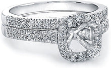 Pave Cushion Halo Engagement Ring w/ Pave Band