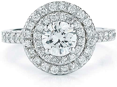 Double halo round diamond engagement ring deals