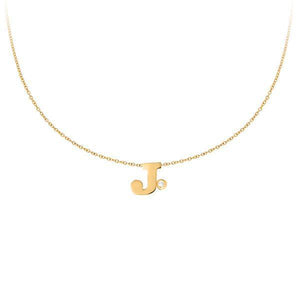 This necklace features an uppercase initial with a bezel set diamon...