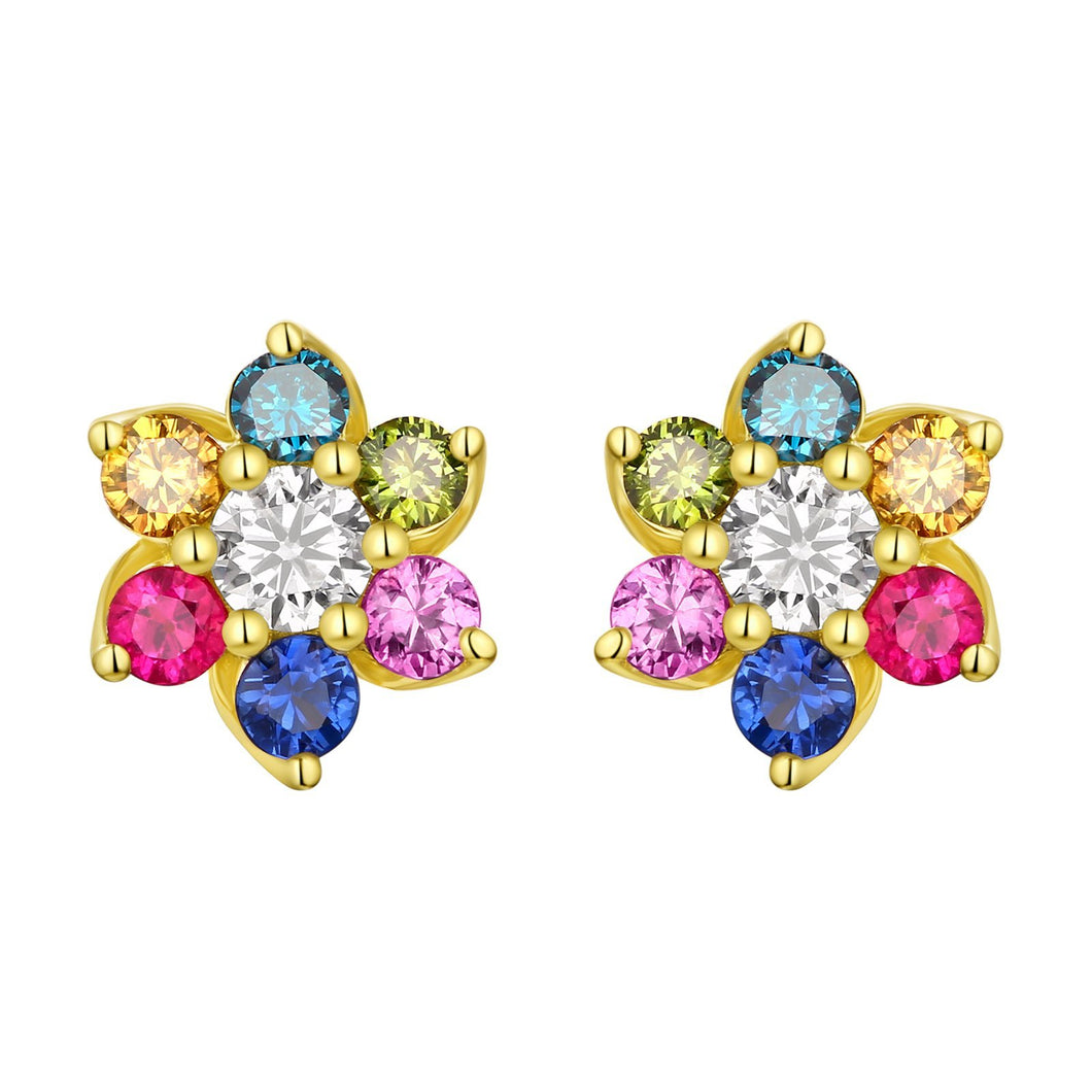 These earrings feature multi stones with two diamonds in the center.
