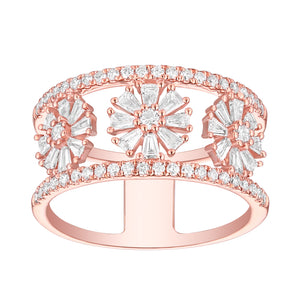 This band features baguette and round brilliant cut diamonds that t...