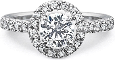 Precision Set French Cut Halo Diamond Engagement Ring