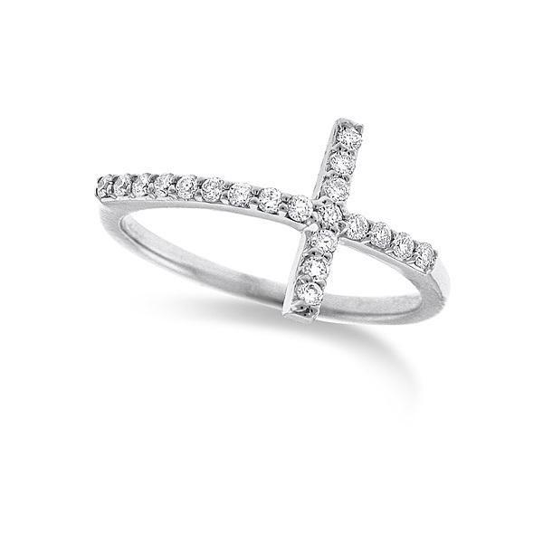 Diamond Large Side Cross Ring in 14k White Gold with 20 Diamonds we...