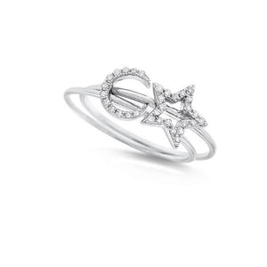 Diamond Stackable Set Star and Moon Rings in 14K White Gold with 32...