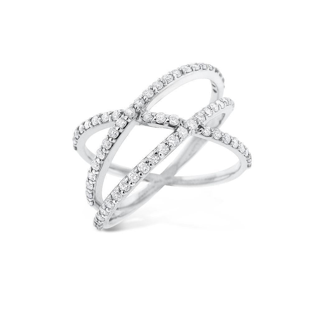 Diamond Roller Coaster Ring in 14K White Gold with 65 Diamonds Weig...
