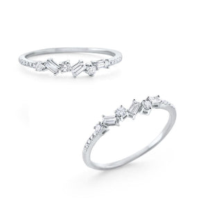 This diamond band features alternating baguette and round brilliant...
