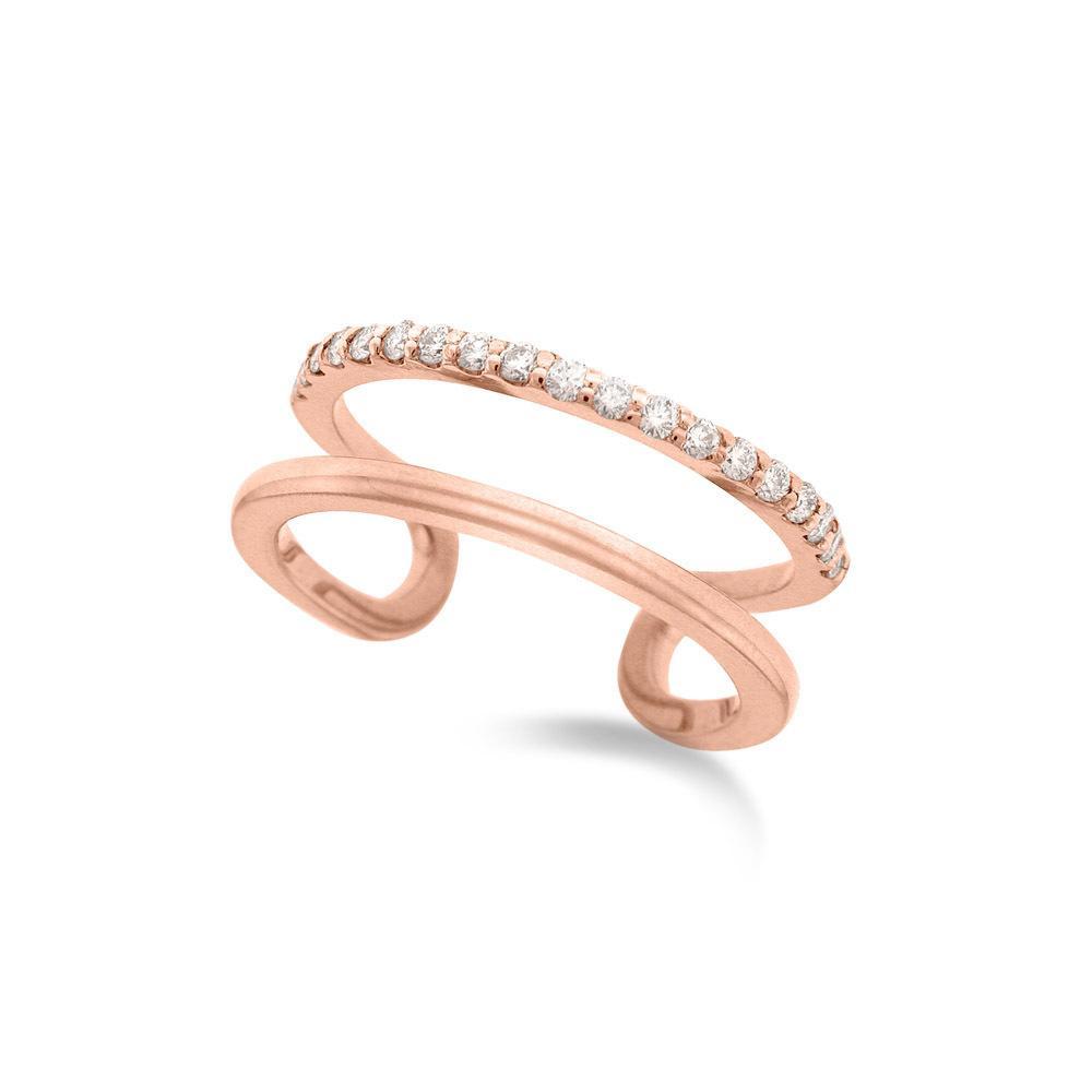 Diamond Double Row Midi Ring (Size 3.5) in 14K Rose Gold with 19 Di...