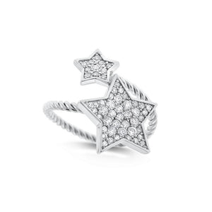 Diamond Double Star Ring in 14K White Gold with 52 Diamonds Weighin...