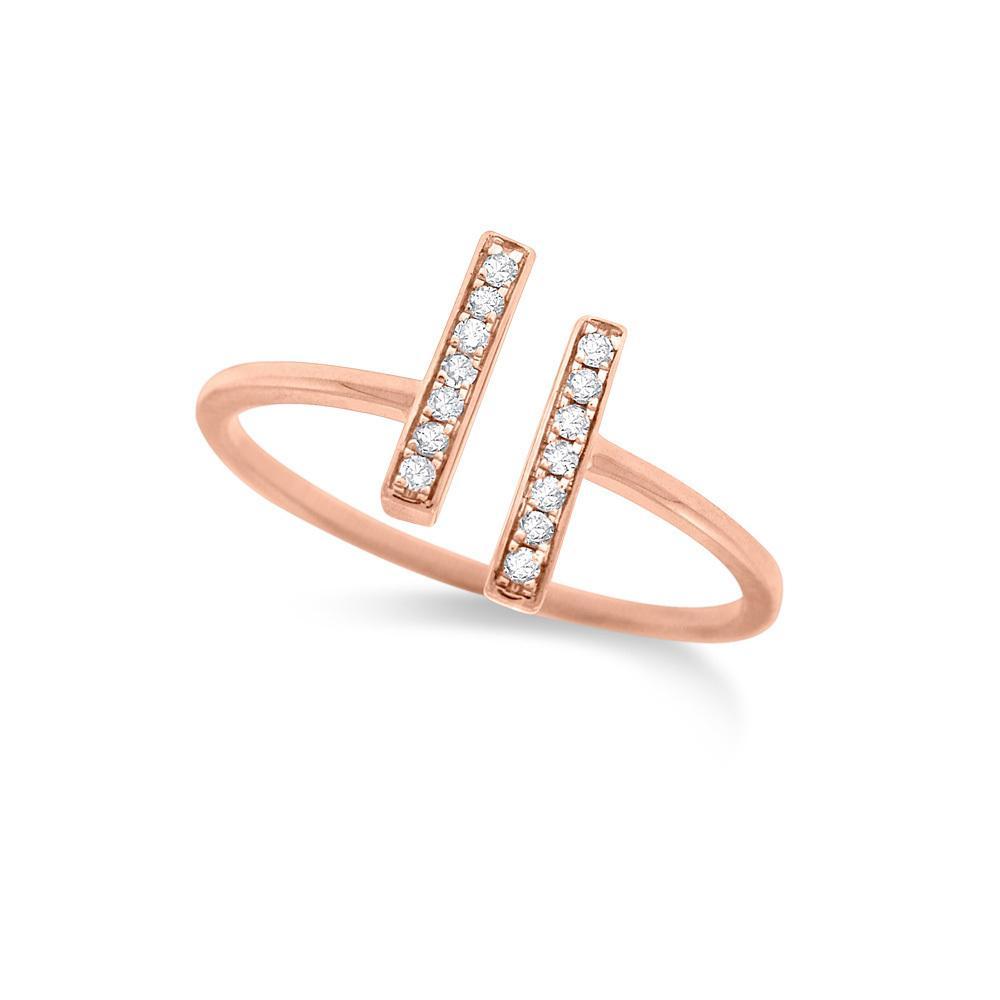 Diamond Double Bar ring in 14K Rose Gold with 14 Diamonds Weighing ...
