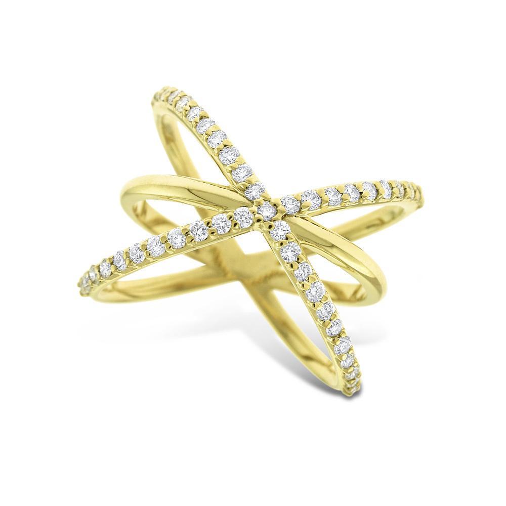 Diamond Criss Cross Ring in 14K Yellow Gold with 45 Diamonds Weighi...
