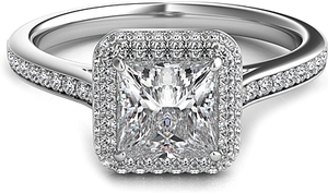 Two rows of pave-set diamonds will show off your choice of a center...