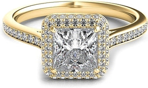 Two rows of pave-set diamonds will show off your choice of a center...