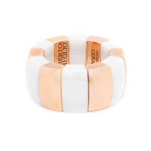 stretch coil ring with white ceramic and rose gold segments