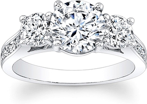 This diamond engagement ring features a round brilliant cut diamond...