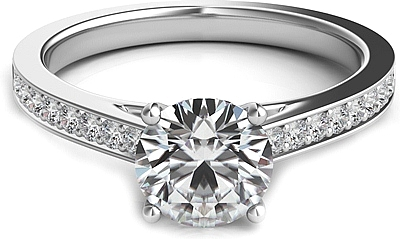 Round Brilliant Cathedral Pave Diamond Engagement Ring