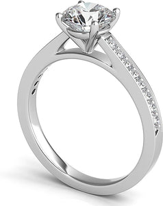Round Brilliant Cathedral Pave Diamond Engagement Ring