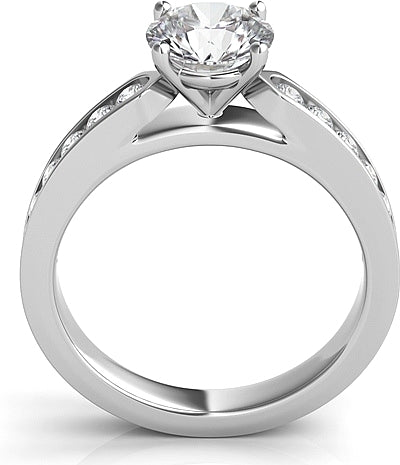 14K White Gold Scalloped Cathedral Halo Diamond Engagement Ring