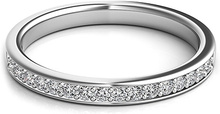 A single line of round brilliant cut diamonds are pave-set and go h...
