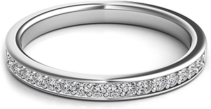 A single line of round brilliant cut diamonds are pave-set and go h...